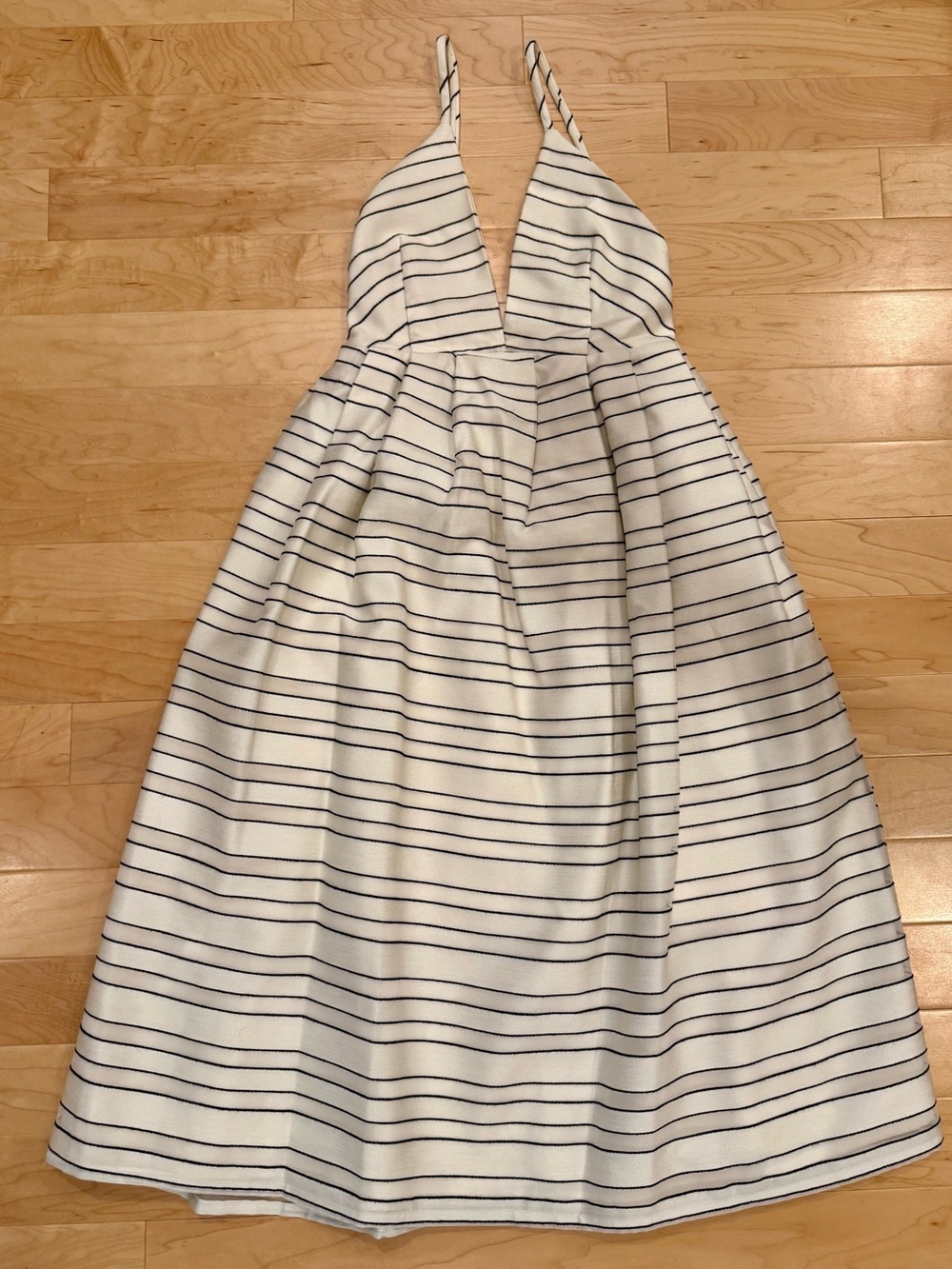 Striped Deep V Midi Dress